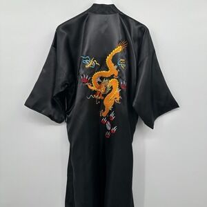 Vintage Uahong Mei Asian Satin Kimono Robe Size XL No Belt Embroidered Dragon